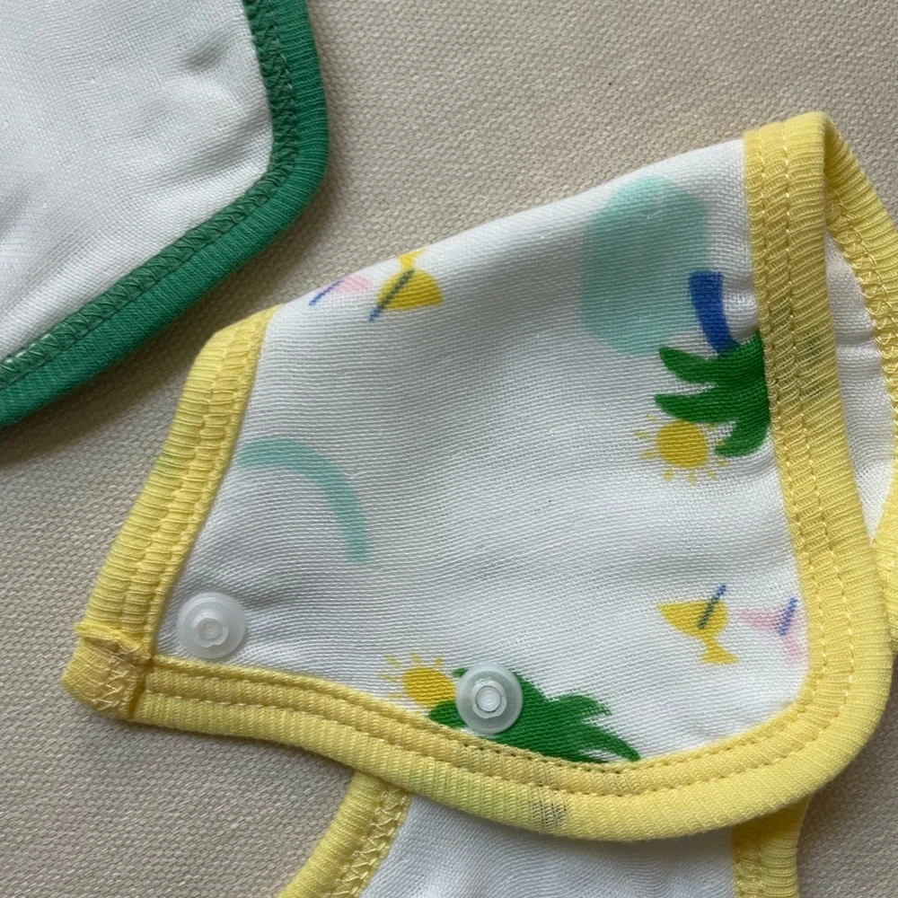 Baby Bib Set - Blue, Green & Yellow Scalloped Cotton Bibs